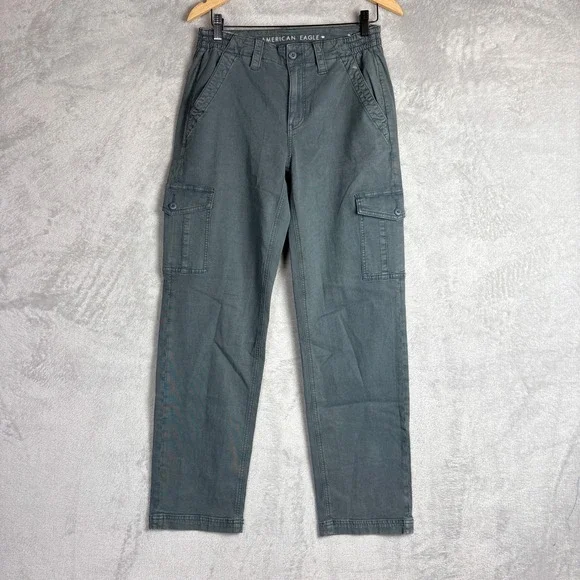 American Eagle Cargo Pants Gray Green High Rise Straight Leg Stretch Sz 6 NWOT - Picture 1 of 8